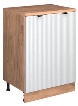 Vicco Erweiterungsschrank Rion, Weiß Riffel/Goldkraft Eiche, 60 x 46 cm ohne Schräge mit 2 Türen, kombinierbar mit Rion Dachschrägenschränken und Schrankmodulen