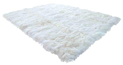 Naturasan Designer Öko Schaffell Lammfell-Teppich, Hochflor, Langflor, Retro, Flokati Schaffellteppich (160x230, Weiss)