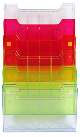Exacompta 64299D Wandprospekthalter 6 Fächer für Dokumente DIN A4 quer bunt Harlekin Flyerhalter Zeitschriftensammler