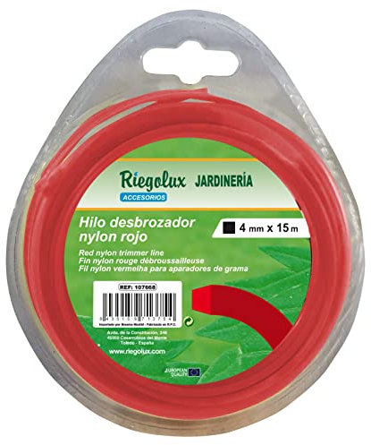 Riegolux 107668 Fil débroussailleuse Nylon Carré Rouge 4 mm x 15 m