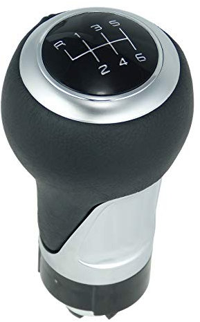 L&P A260-9 Leder Schalthebel Hebel Schaltknauf Schwarz Silber 6 Gang 12mm Knauf Schaltknopf Knopf Schaltung Sportknauf Sporthebel als Plug Play Ersatzteil für Audi A1 A3 A4 A5 A6 Q3 Q5