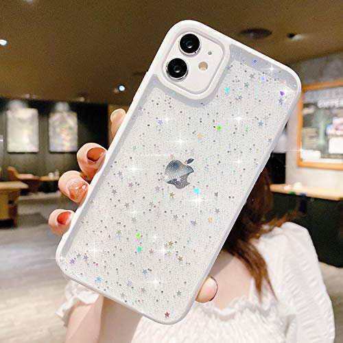 ZTUOK Compatible with iPhone 11 Pro Max Case for Girls,Soft Slim Fit Full-Around Protective Cute Clear Sparkly Bling Star Phone Case Glitter Cover for iPhone 11 Pro Max -White
