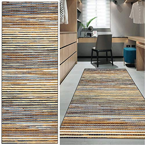 FKYUH Teppich Flur Läufer Flur Korridor Kurzflor Brücke Modern rutschfest Waschbar grau Geometrisch Benutzerdefinierte Länge 60x100cm (60x150cm)