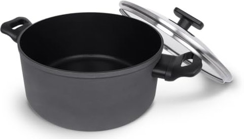 Arcos Serie Kaula | Cacerola Antiadherente 24 cm | Aluminio Forjado | Recubrimiento QuanTanium | Apta cualquier cocina | Mango Efecto Frio | Sistema ahorro energético | Apta lavavajillas | Color Negro