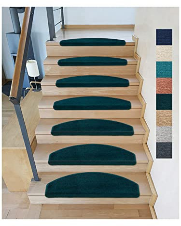 Kettelservice-Metzker Stufenmatten Sweet I weicher Treppenteppich Halbrund in versch. Farben I Moosgrün 15 Stück
