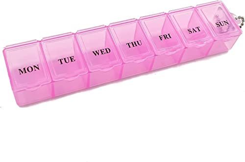 Boxsik - Pilulier Organisateur - Boîte à comprimés rose - Étui de rangement pour médicaments 7 jours 1 fois par jour, récipient pour pilules hebdomadaires pour compléments alimentaires