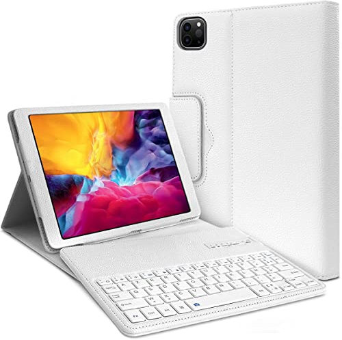 Étui de Protection Blanc avec Clavier Azerty Français Connexion Bluetooth pour Tablette Apple iPad Air 10,9 M1 (5e Gén - 2022)