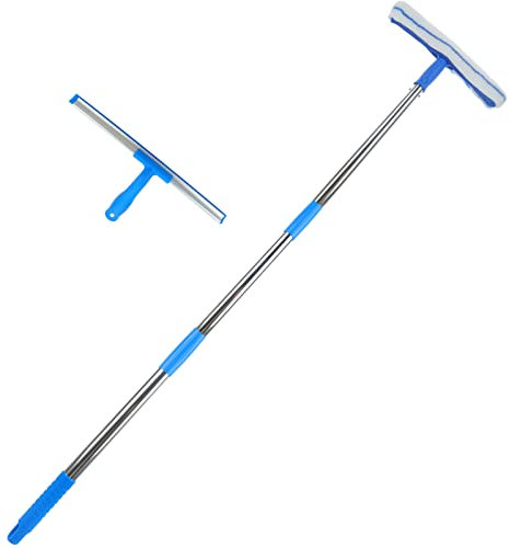 Roellgs Professional Window Cleaning Combo - Rubber Scraper & Microfiber Window Cleaner with Long Handle Dual Pack 14 Multipurpose Cleaning Kit for Car, Bathroom & Shower Glass
