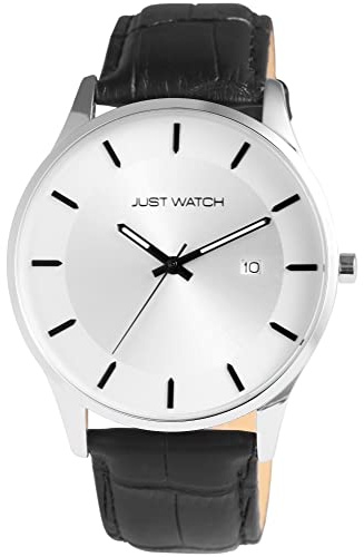 Just Watch Dennis Herren-Uhr Leder Dornschließe Analog Quarz JW20169 (schwarz silberfarbig)