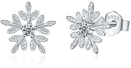 Loutade 925 Sterling Silber Weihnachten Ohrringe Damen, Schneeflocke Ohrstecker Mit Zirkonia, 7mm Süße Knorpel Schlafen Ohrstecker Zum Winter