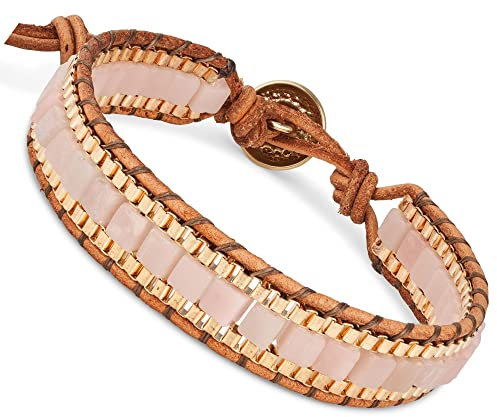 BENAVA Damen Yoga Armband Jade Edelstein Perlen mit Lotus Anhänger Rosa | Edelstein Armband Meditation | 16-24 cm