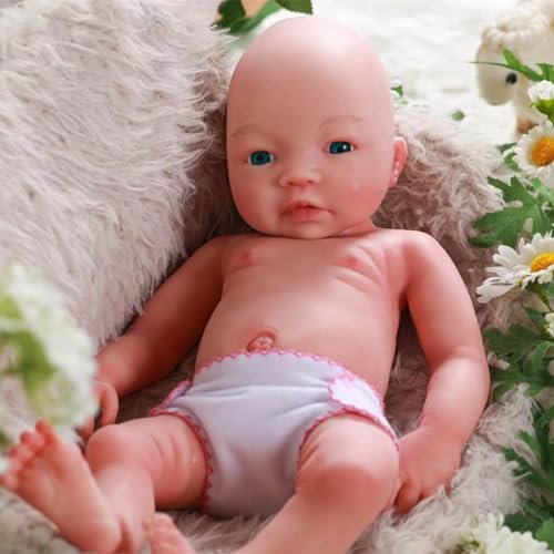 Farious 45cm realistische Vollsilikon-Babypuppe, lebensechte wiedergeborene Babypuppen, Spielzeug und Sammlerstück. Mädchen mit Glatze 039