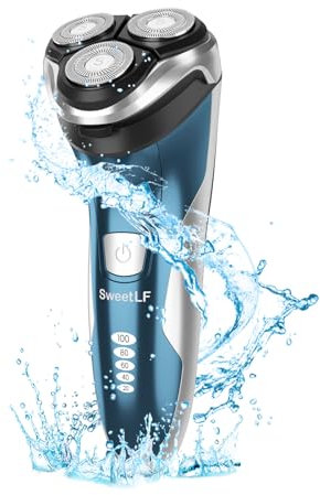 SweetLF Rasoio Elettrico da Uomo Ricaricabile Wet & Dry, Regolabarba ad Alta Precisione, Rasatura con Testine Rotanti 3D, 100% Impermeabile e 120 Minuti di Autonomia SWS7105 (Blu)