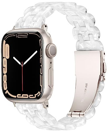 Vamyzji Compatible Apple Watch Strap - 42mm, 41mm, 40mm, 38mm, White Light Waterproof Resin Fashion Band for Apple Watch Series 10, 9, 8, 7, 6, 5, 4, 3, 2, 1, iWatch SE (Pearl White)