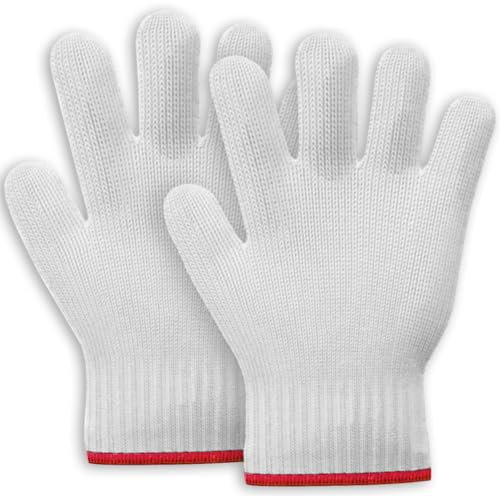 MYH Oven Gloves (1 Pair) | Heat Resistant | Microwave Gloves | Oven Mitts | Kitchen Pot Holder | Hot Surface Handler | Comfortable & Washable (White & Orange)