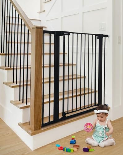 COMOMY Türschutzgitter Extra Hoch, 75-103cm Treppenschutzgitter ohne Bohren, Türgitter für Baby, Kinder, Hund und Katze, 91,5cm Hoch - Schwarz