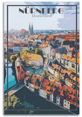 RTAG Poster, Motiv: Stadtreise, Motiv: Stadt, Nürnberg, Deutschland, dekoratives Gemälde, Leinwand, Wandposter und Kunstdruck, modernes Familienschlafzimmer, Dekoration, Poster, 30 x 45 cm