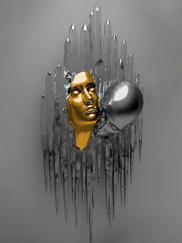 3D Metallfiguren Statue Kunst Liebe Küsse Umarmung Paar Bild Poster Wandkunst Wohnzimmer Wanddekor,Kein Rahmen (Statue -11,70x100cm-1Pcs)