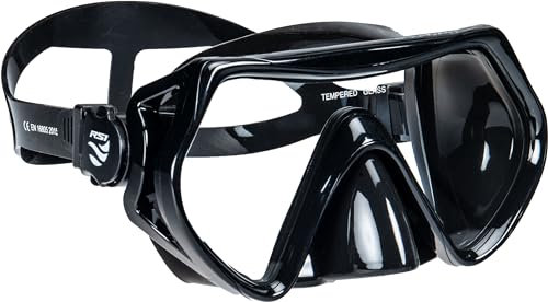AQUAZON RS1 Schnorchelmaske für Erwachsene - Professionelle Qualität, Anti Fog Glas, Liquid Silikon Maskenband und Maskenkörper, Farbe:schwarz
