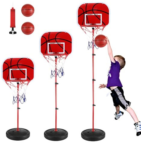 Gowkeey Basketballkorb Kinder, Basketballkorb Outdoor mit 2 Basketbälle und eine Pumpe, Höhenverstellbarer Basketball Korb, für Kinder von 3 bis 8 Jahren, für Drinnen und Draußen Basketballkörbe