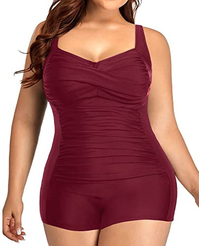 Maillot De Bain Femme 1 Pieces Shorty Ventre Plat Sexy Creux col Halter Chic Grande Taille Monokini Femme Vintage Imprimé Plage Océan Surf Plongeon Sport Natation Piscine (Y-Rouge, XXL)