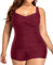 Maillot De Bain Femme 1 Pieces Shorty Ventre Plat Sexy Creux col Halter Chic Grande Taille Monokini Femme Vintage Imprimé Plage Océan Surf Plongeon Sport Natation Piscine (Y-Rouge, XXL)