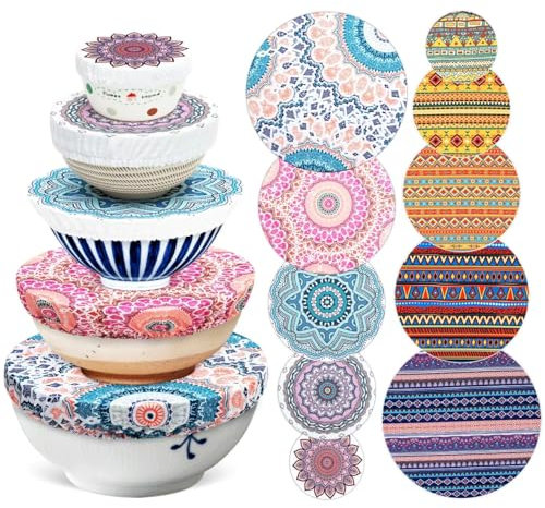 10 Pcs Reusable Cloth Bowl Covers in 5 Size 2 Styles,Stretch Fabric Food Covers for Bread Proofing,Elastic Cotton Storage Dish Covers for Long-lasting Freshness, Lids for Food Fruits Leftover Storage