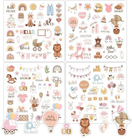 T TAKONE Fotoalbum Sticker - 4 Blätter Mit Über 110 Stickern, Kreative Und Niedliche Aufkleber, Ideal Für DIY Design Von Baby-Fotoalben, Scrapbook, Kinderwagen Und Babyparty Geschenk