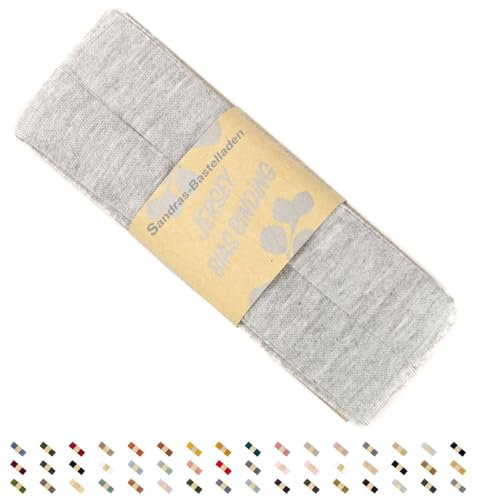 Sandras-Bastelladen Jersey Schrägband/Einfassband elastisch & gefalzt 3m x 20mm - 100% Viskose Hellgrau Meliert