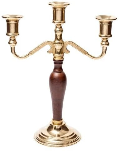 Kerzenständer Jugendstil Kerzenhalter Kerzenleuchter, 3-flammig, Holz & Messing, 31 cm