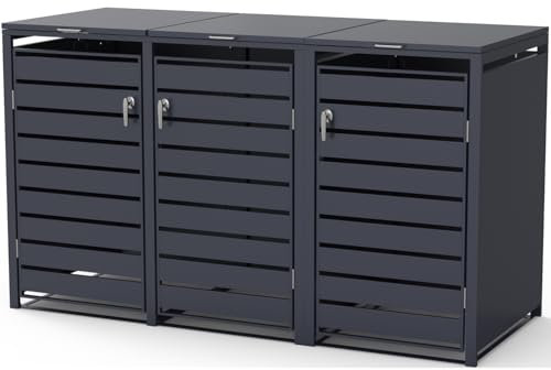 STILISTA Mülltonnenverkleidung aus Metall, für 3 Mülltonnen je 240 Liter, Anthrazit V2
