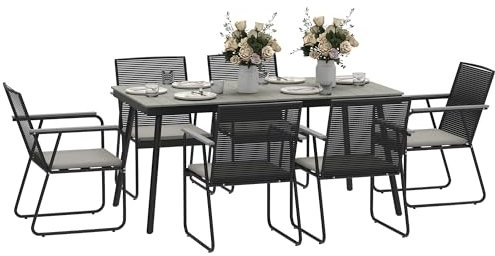 Outsunny Sitzgruppe 7-teilig Metall Essgruppe für 6 Personen Esstisch mit Tisch 6 Stühlen Esszimmergruppe Küchentisch-Set mit Metallgestell Balkonmöbel Gartenmöbel für Terrasse, Balkon Grau