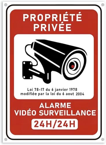 kinoco Lot de 1 18x13 cm Panneau Avertissement Surveillance Vidéo Propriété Privée en PVC Rigide Adhésif + 4 Colliers | Intérieur/Extérieur Résistant | Installation Rapide sans Perçage