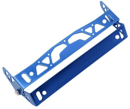Adjustable Racing License Plate Frame - Universal 360° Rotating Aluminum Holder for JDM Euro Car Truck, Solid Number Plate Mount with Power Racing Style(Blue)