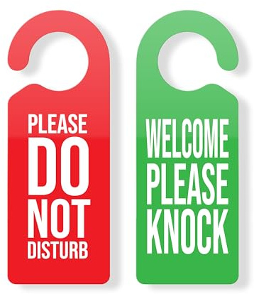 Do Not Disturb Door Hanger Sign 2 Pack - Double Sided Cardstock Do Not Disturb Sign, 3x8 Inches, Privacy Door Tags for Office, Home, Clinic, Meeting, Hotel, Therapy Room (Red and Green)