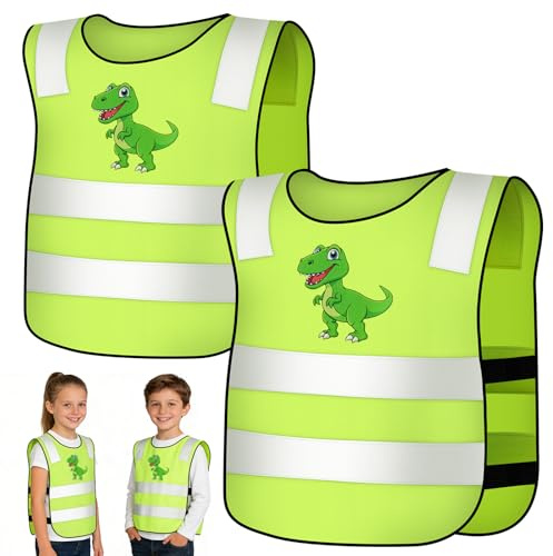 BSBUY 2 Pezzi Giubbotto di Sicurezza per Bambini Gilet, Gilet Alta Visibilità Bambini, Giubbotto Catarifrangente Bambino Traspirante e Universale per Corsa, Ciclismo, Gite Scolastiche