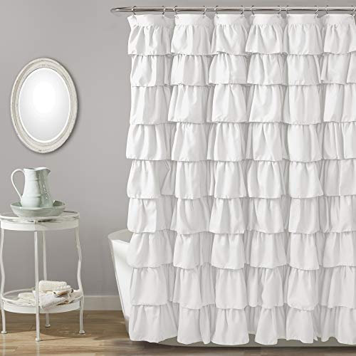 Lush Decor Duschvorhang mit Rüschen, Blumenmuster, Vintage-Chic-Stil, Bauernhaus-Stil, Weiß, 183 x 183 cm