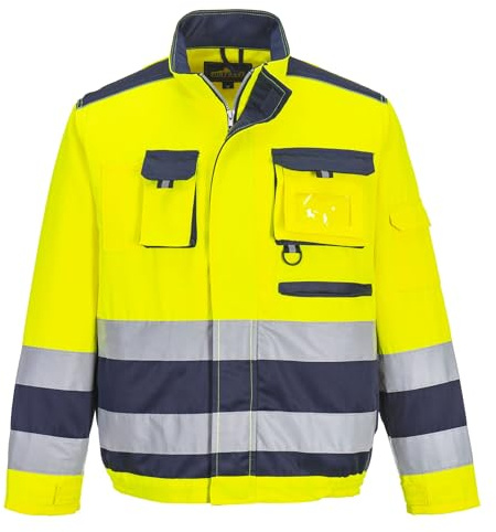 Portwest TX50 Lille Warnschutz-Jacke Taschen mit Reißverschluss Stehkragen | Gelb/Marine, 2XL, EN ISO 20471 Klasse 3, UPF 40+, Vordere Reißverschlußtasche, Langarm, Reflektierend, Bahn, 35% Baumwolle