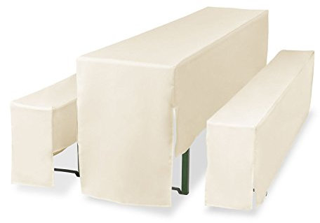 TexDeko Hussen für Bierzeltgarnitur 3TLG Set Premium PRO Blickdicht Biertischhussen 220cm (Tischbreite: 70cm, Creme)