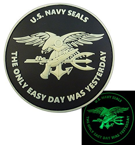 US Navy Seals The Only Easy Day Was Yesterday DEVGRU NSWDG Morale PVC 3D Touch Fastener Patch (Black and White Glow Dark)