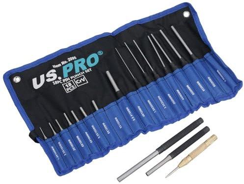US PRO 18pc Pin Punch Set with Automotive Centre Punch 2095