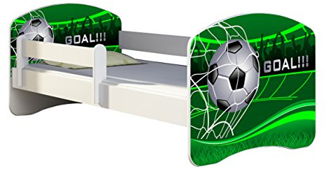 ACMA Kinderbett 180x80 Jugendbett mit Matratze, Rausfallschutz, Lattenrost Weiß, stabil, Kinderzimmer Bett, Jugendmöbel Design 14 Goal !!!