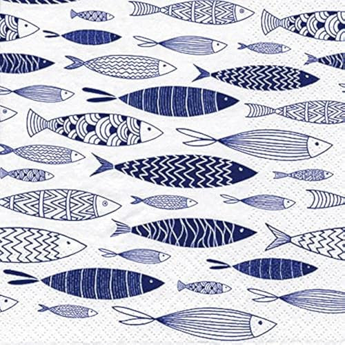 Anniversary House Tiflair Shoal of Blue Fish Lunch Napkins, 3 ply, 33 x 33cm, Pack of 20, for Table Decoration and decoupage, Seafood, Fish Parties, Nautical, Sea Theme, PJ370440