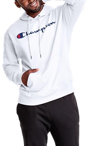 Champion Felpa con Cappuccio in Pile Powerblend con Grafica, Bianco, S Uomo