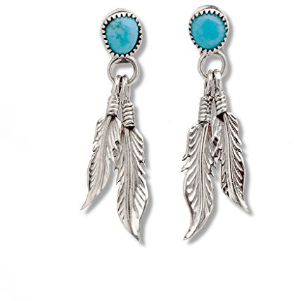Indianerschmuck Ohrringe mit Türkis und Silberfedern Westernschmuck Native American Navajo