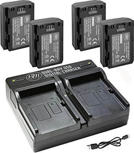 NP-FZ100 BM Premium Replacement Battery Charger Set and Dual USB Charger Compatible with Sony Alpha A7 III, A7R III, A9, Sony Alpha 9, A7R3 (4-Pack, Versatile Charging Option, 2280mAh)