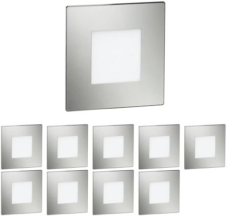 ledscom.de 10 LED luz de escalera/plafón empotrado FEX para interiores y exteriores, angular, acero inoxidable, 85 x 85mm, blanco frío
