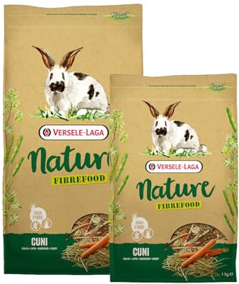 Versele-Laga Nature Fibrefood Cuni | 1 kg | Alleinfuttermittel für empfindliche Kaninchen | Abwechslungsreiche Mischung voller verschiedener Gräser und Gemüse | Getreidefrei