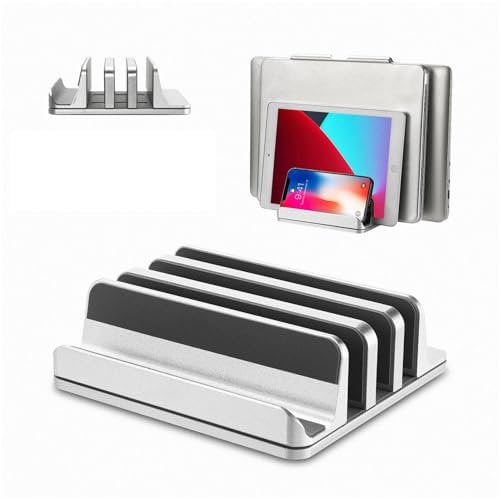 Vertical Laptop Stand Holder, ARGIGU Desktop Aluminum MacBook Stand with Adjustable Size, Fits All MacBook, Surface, Chromebook and Gaming Laptops (Up to 17.3 inches), Silver