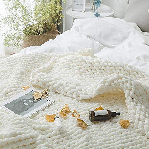 CULASIGN Gestrickte Decke, Grobe Strickdecke Wolle Garn Arm Stricken werfen Super große klobige Stricken Decke Haustier Bett Stuhl Sofa Yoga Matte Teppich (Weiß,100 * 120cm)